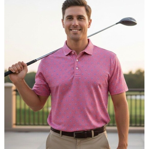 Other - Cremieux Size XXL Polo Shirt  Supima Cotton Pink Fiesta Dots Casual Golf Preppy